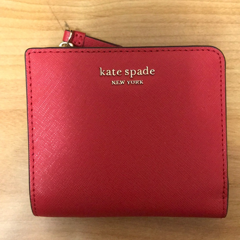 kate spade red zip-around compact wallet